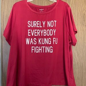 SHEIN Red Graphic Tee with White Slogan
